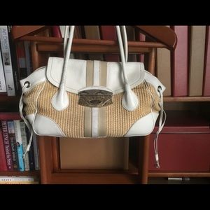 Prada white straw leather shoulder bag